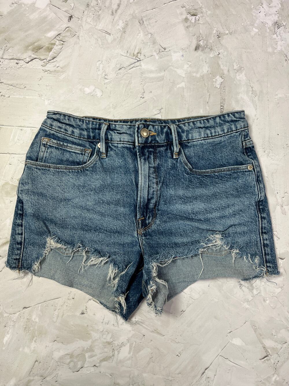 Good American Blue Denim Cutoff Shorts Size 4 27 Raw Hem Low Stretch